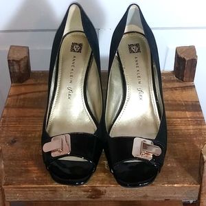 Anne Klein iFlex Womens Black Open Toe Wedges